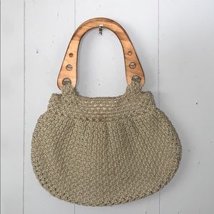 Macramé purse with wooden handles